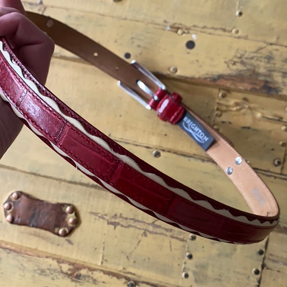 BRIGHTON 100% LEATHER BELT RED CROCODILE TEXT VINTAGE SILVER BOHO WESTERN BELT M main image 6